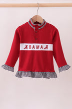 Premium Maroon Alabama embroidery ruffle top