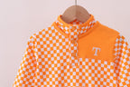 Orange Tennessee checkered pullover ruffle top