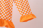 Orange Tennessee checkered pullover ruffle top