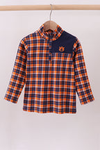 Premium Navy Auburn embroidery plaid top