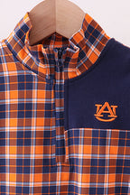 Premium Navy Auburn embroidery plaid top