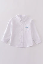 Premium cross embroidery button down long sleeve shirt