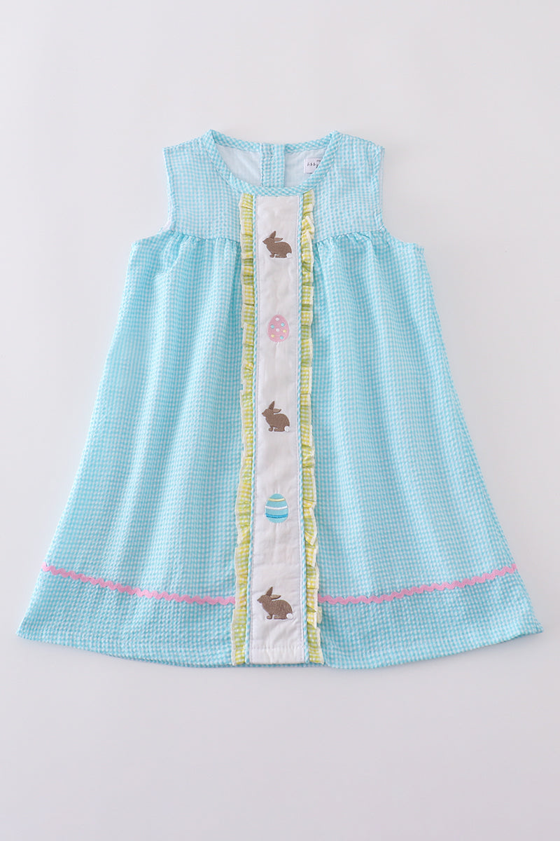 Mint Gingham Embroidered Dress