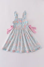 Premium green bunny bow floral dress