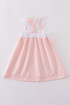 Premium Pink bunny embroidery gingham dress