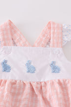 Pink Gingham Embroidered Bunny Bubble