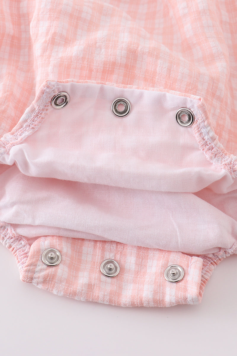 Pink Gingham Embroidered Bunny Bubble