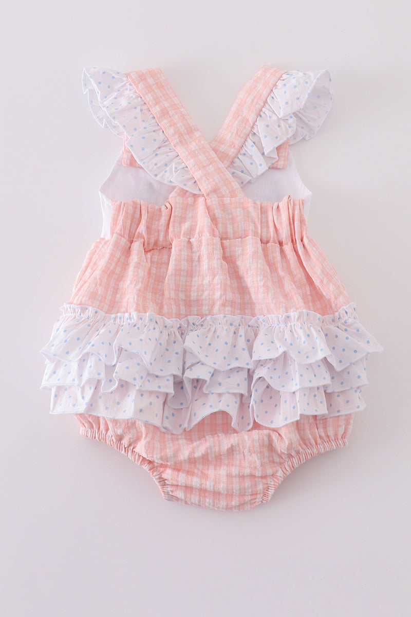 Pink Gingham Embroidered Bunny Bubble