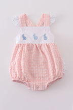 Pink Gingham Embroidered Bunny Bubble