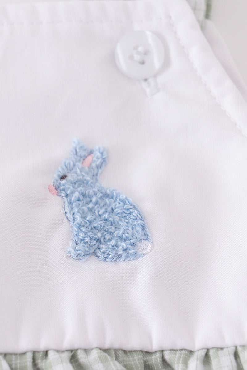 Green Plaid Embroidered Bunny Bubble