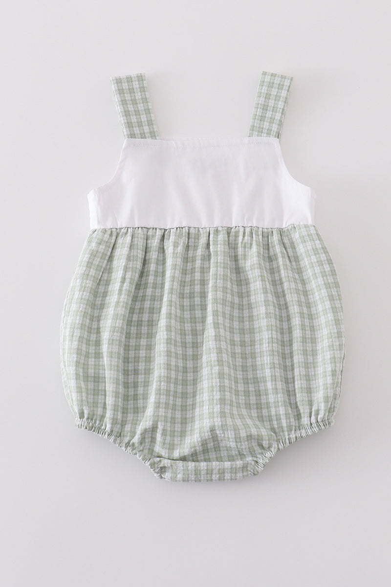 Green Plaid Embroidered Bunny Bubble