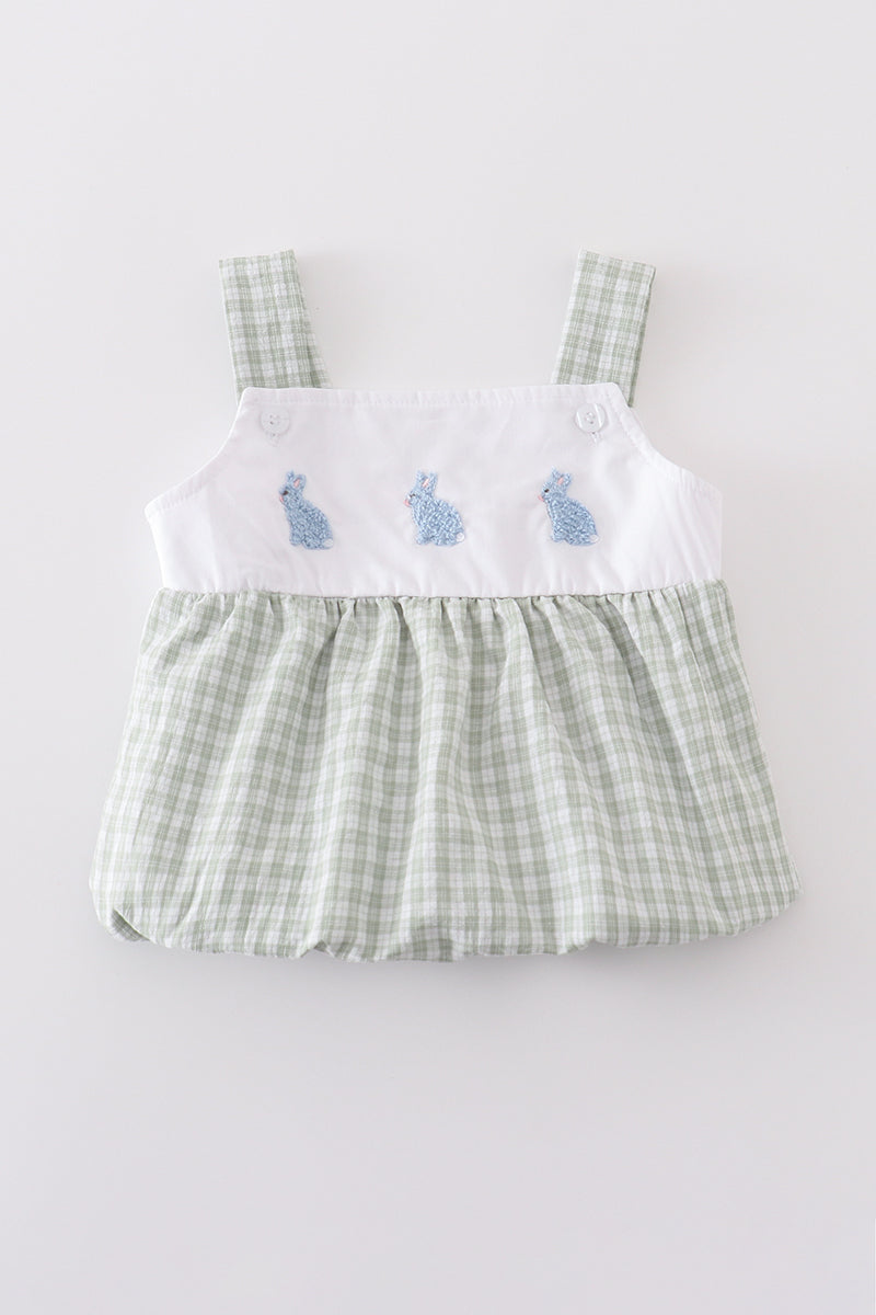 Green Plaid Embroidered Bunny Bubble