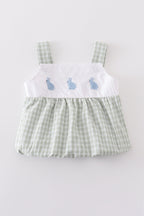 Green Plaid Embroidered Bunny Bubble