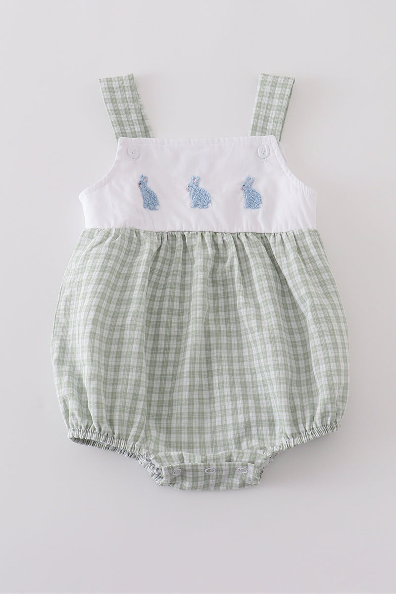 Green Plaid Embroidered Bunny Bubble