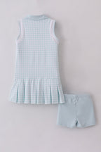 Blue active gingham shorts dress set