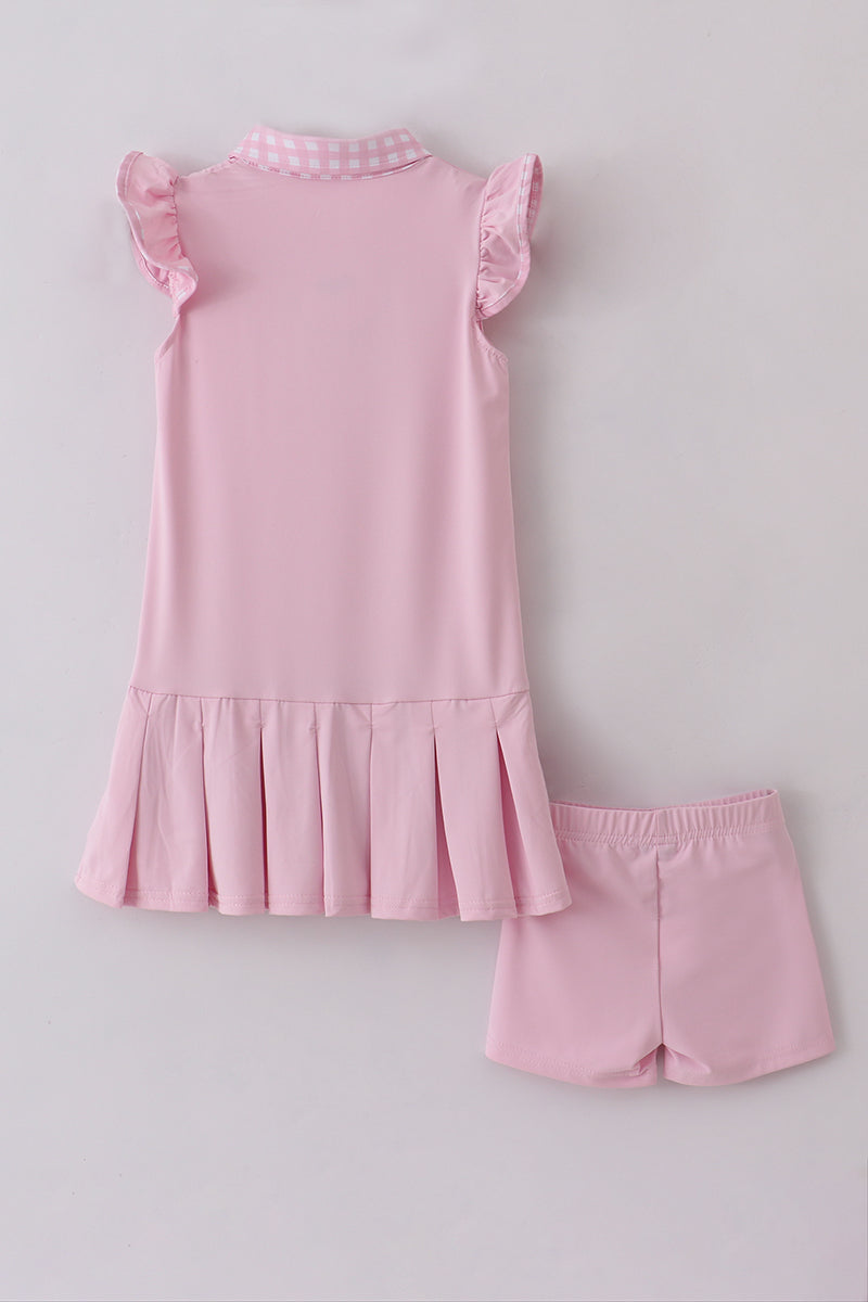Pink active ruffle dress set