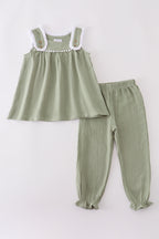 Premium sage ruffle pants set