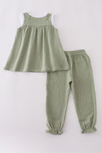 Premium sage ruffle pants set