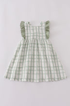Premium sage ruffle plaid dress