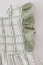 Premium sage ruffle plaid dress