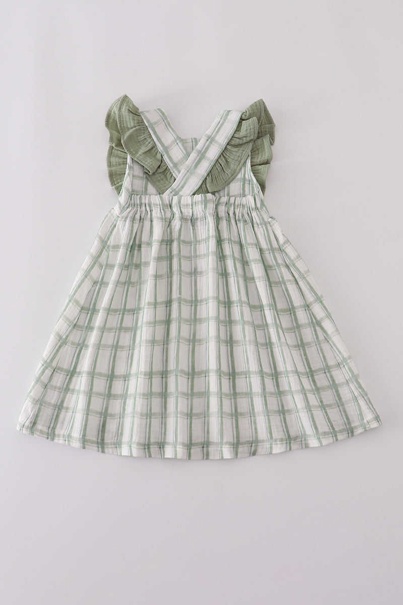 Premium sage ruffle plaid dress