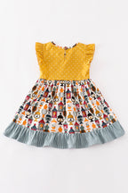 Platinum Yellow halloween dot ruffle pocket dress