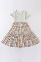 Platinum flroal print stripe tiered dress for adult