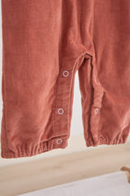 Rust floral embroidery velveteen girl romper