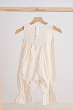 White hand embroidery floral lace jumpsuit