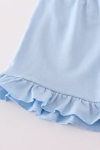 Blue floral bow ruffle shorts set