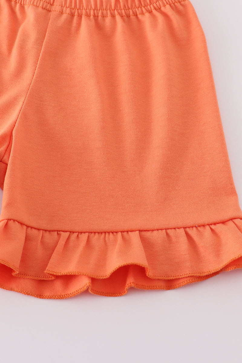 Blue dinosaur embroidery gingham ruffle shorts set