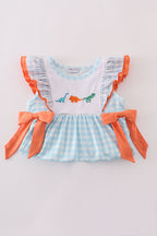 Blue dinosaur embroidery gingham ruffle shorts set