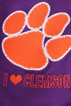 Purple I love clemson applique bubble