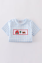 Blue farm embroidery gingham set