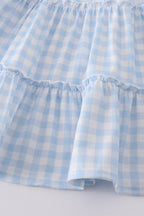 Blue farm embroidery tiered dress