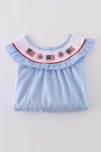 Blue swiss dot flag embroidery dress