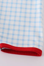 Blue flag embroidery gingham jonjon