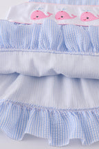 Blue seersucker whale embroidery set