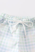 Green plaid boy trunk shorts