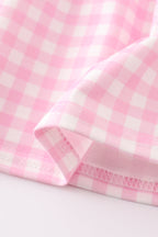 Pink tractor embroidery plaid girl set