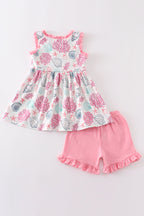 Pink shell embroidery girl set
