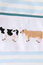 Blue stripe cow embroidery dress