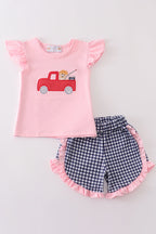 Pink fishing puppy applique girl set