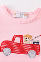 Pink fishing puppy applique girl set