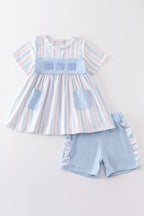 Crab french knot stripe girl set