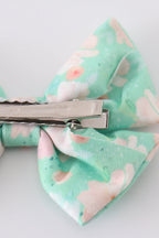 Green floral print girl piggie hair bow