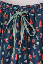 Navy nativity print mom pajamas pants