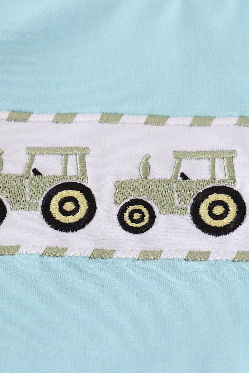 Blue tractor embroidery pants set