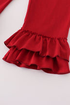 Maroon Alabama embroidery dot ruffle pants set