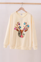 Beige reindeer sequin mom&me sweatshirt